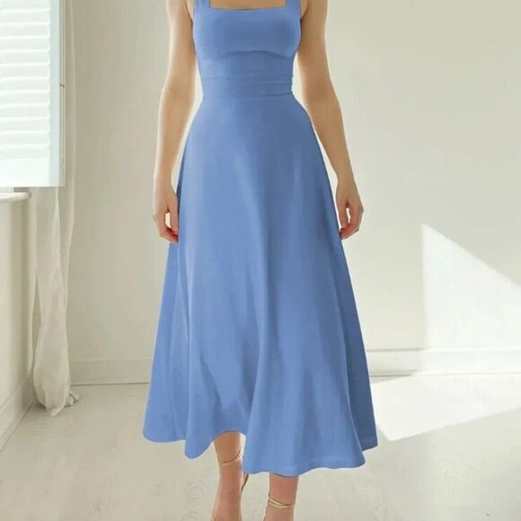 Women's Thick Strap Midi Formal Dress - Picture 7 of 7